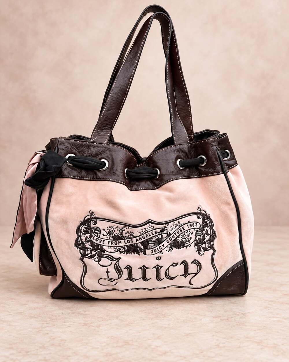 Juicy Couture Pink & Brown Love From Los Angeles Shoulder Bag Y2K Bow Purse